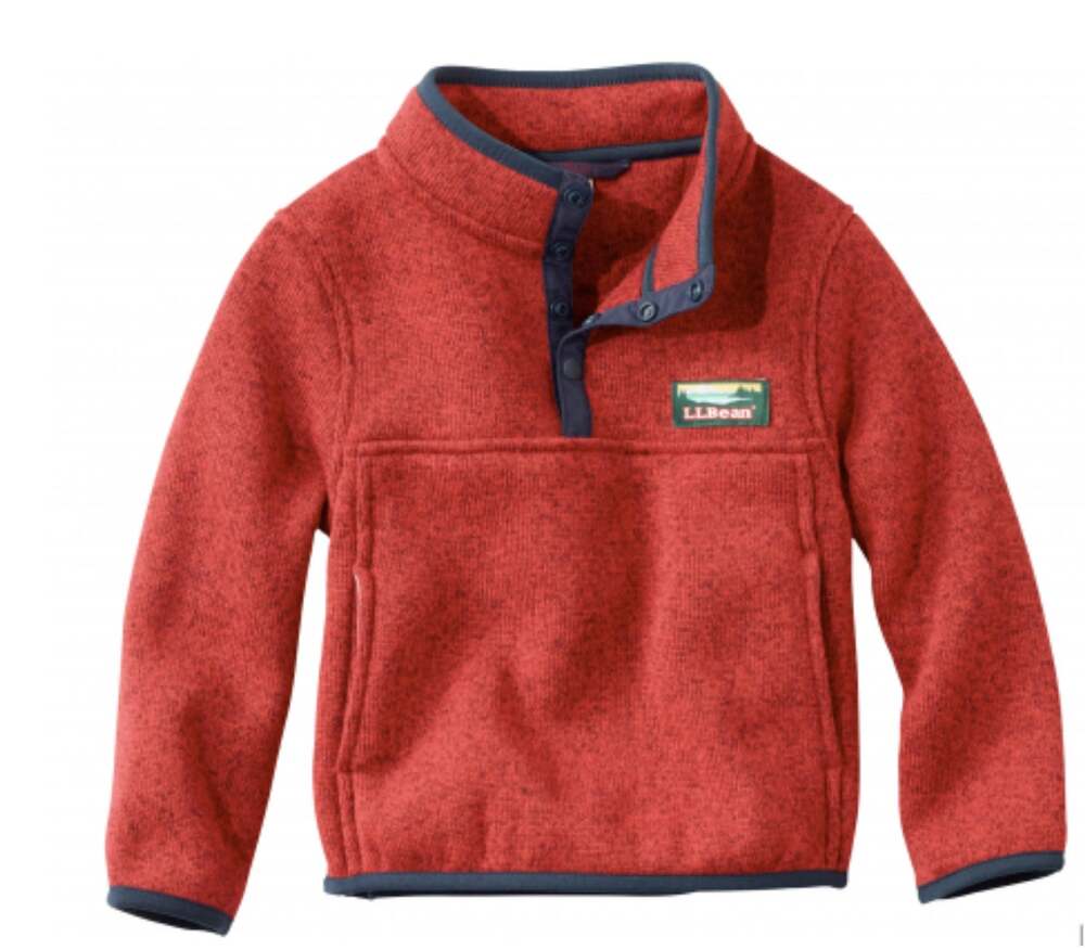 L.L. Bean Kid's Red Navy T Snap Sweater Fleece Pullover // L 14-16